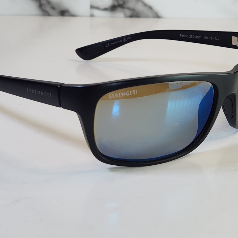 Serengeti Polarized Sunglasses. Pando Black Frame with Blue Mirrored Lenses - Picture 5 of 14